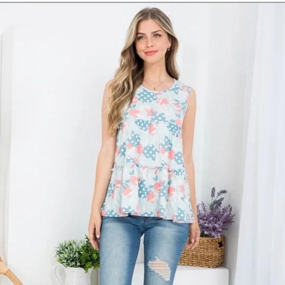 Perfect Peach Plus size floral print pull merrow tank top mint - Picture 3 of 11